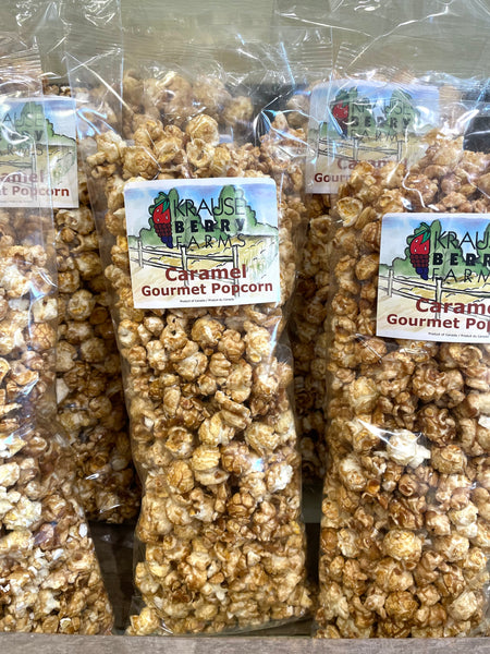 Our specialty popcorns are made here at the farm. Caramel popcorn is a classic favourite flavour.