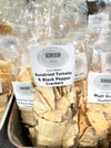 Locally made crackers sold in the market of Krause Berry Farms. Sun dried Tomato and Black pepper crackers made here in BC.