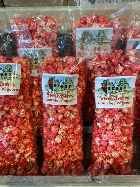 Our own strawberry popcorn is popped here at Krause Berry Farms. 