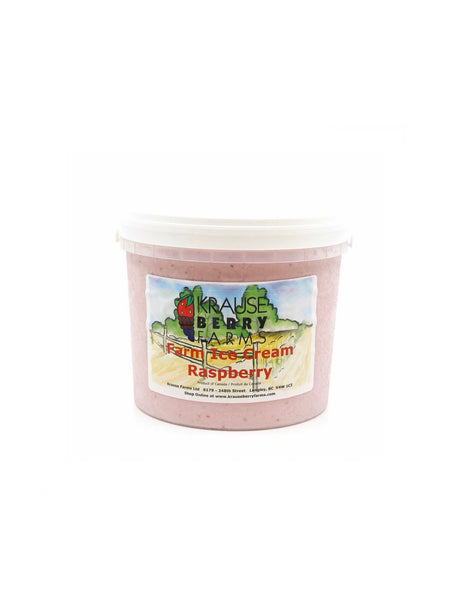 Raspberry ice cream made here at Krause Berry Farms in our harvest kitchen using our own BC raspberries.