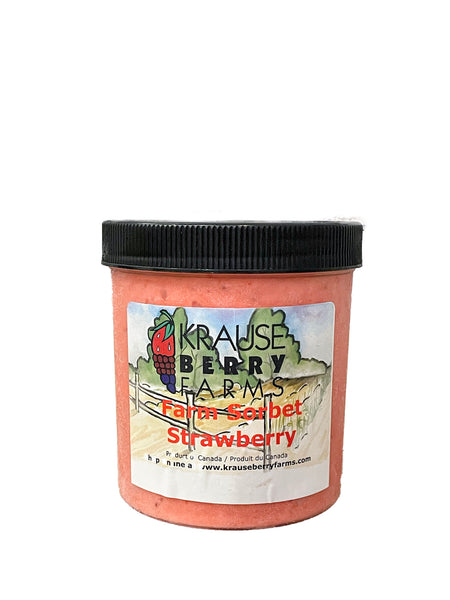 Strawberry sorbet is made using our own strawberries grown here at the farm in Langley BC. This vegan sorbet is made by hand  at the farm in the Fraser Valley.